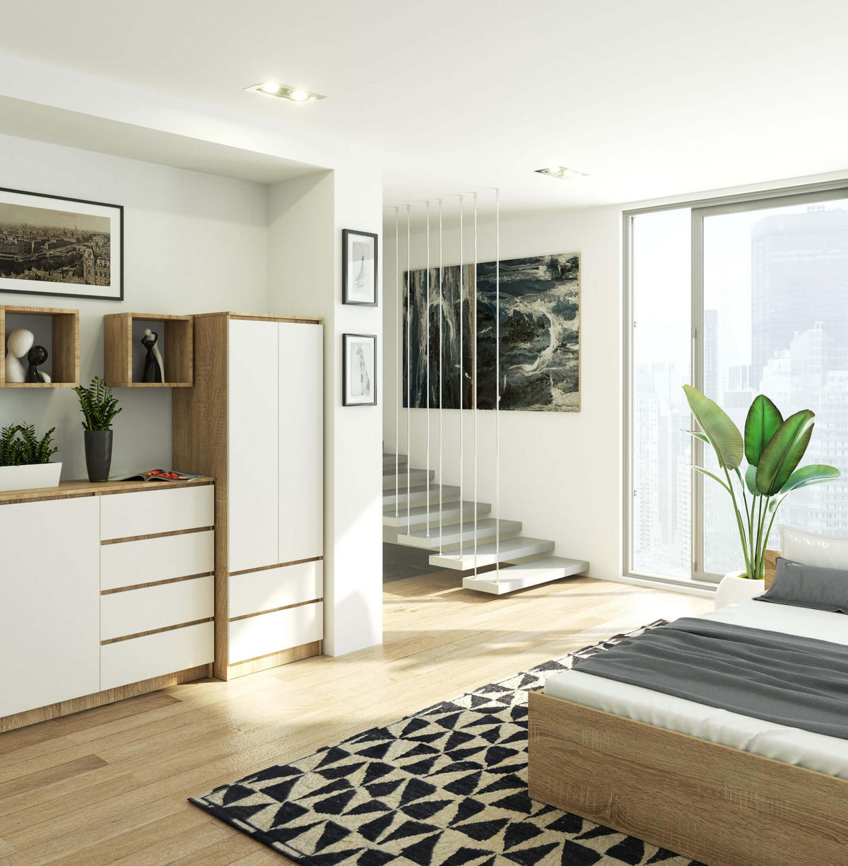 KLEIDERSCHRANK Sonoma Eiche, Weiß 60x51x180 cm - Weiß/Sonoma Eiche, Holzwerkstoff (60/180/51cm) - Akord