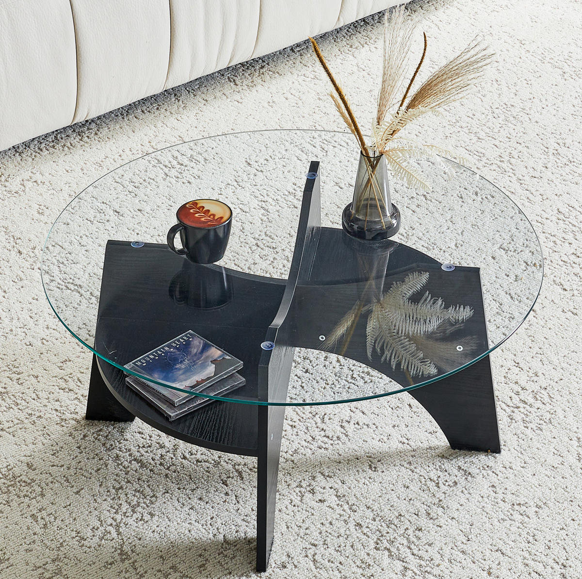 BEISTELLTISCH 80/36 cm in Schwarz/Transparent aus Glas und MDF - Schwarz, Holzwerkstoff (80/80/36cm) - Flora Grace