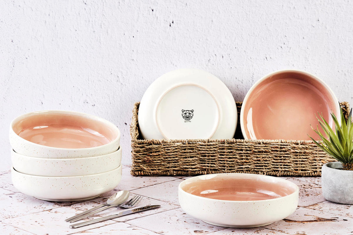 SCHALEN Oxygen Ø22cm - 6er-Set -Puderrosa - Rosa, Keramik - Björn