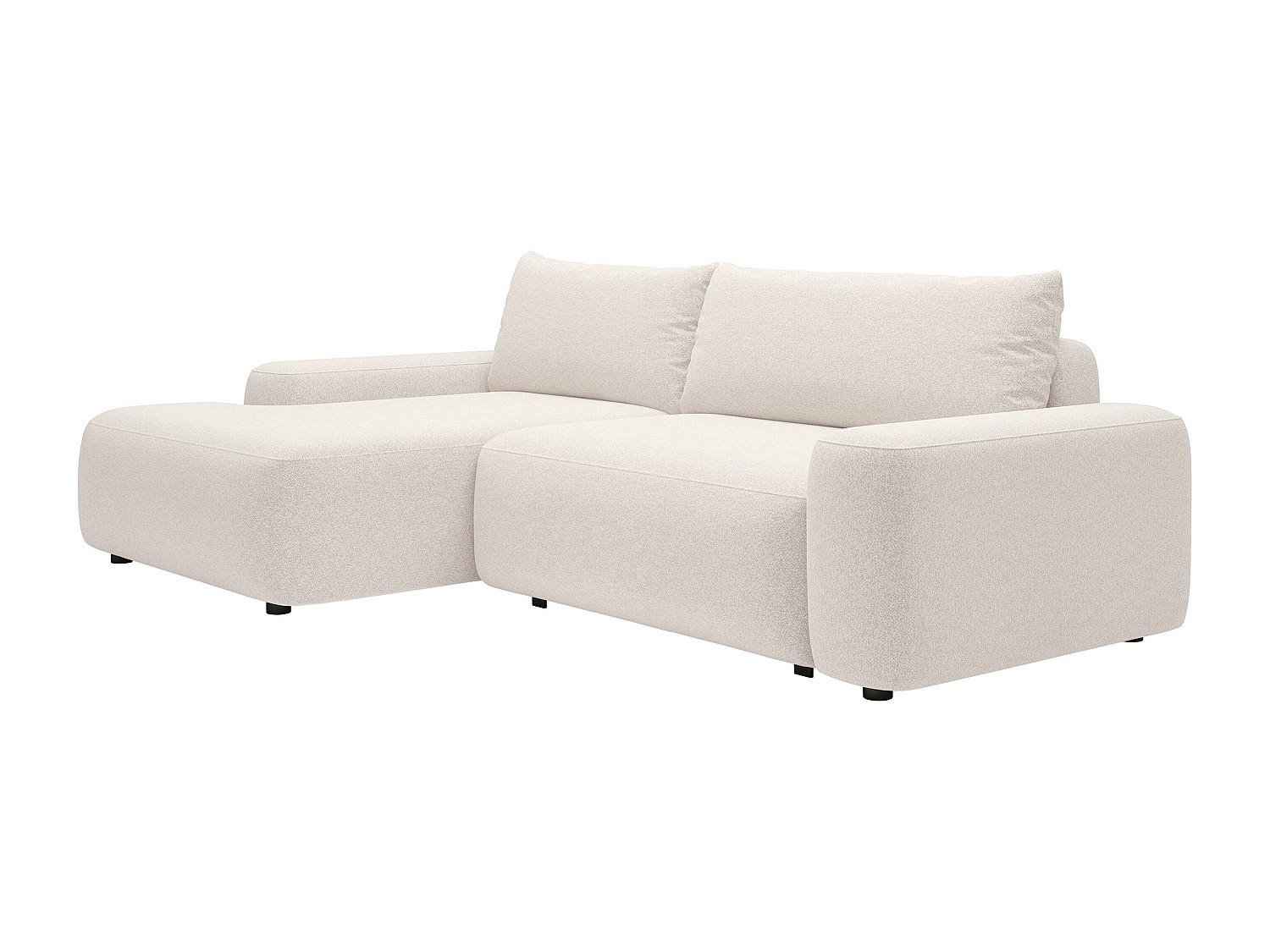 ECKSOFA mit Schlaffunktion - Ecke links - melierter Stoff- Cremefarben - DAVISO - Creme, Textil (264/162cm) - Vente-Unique
