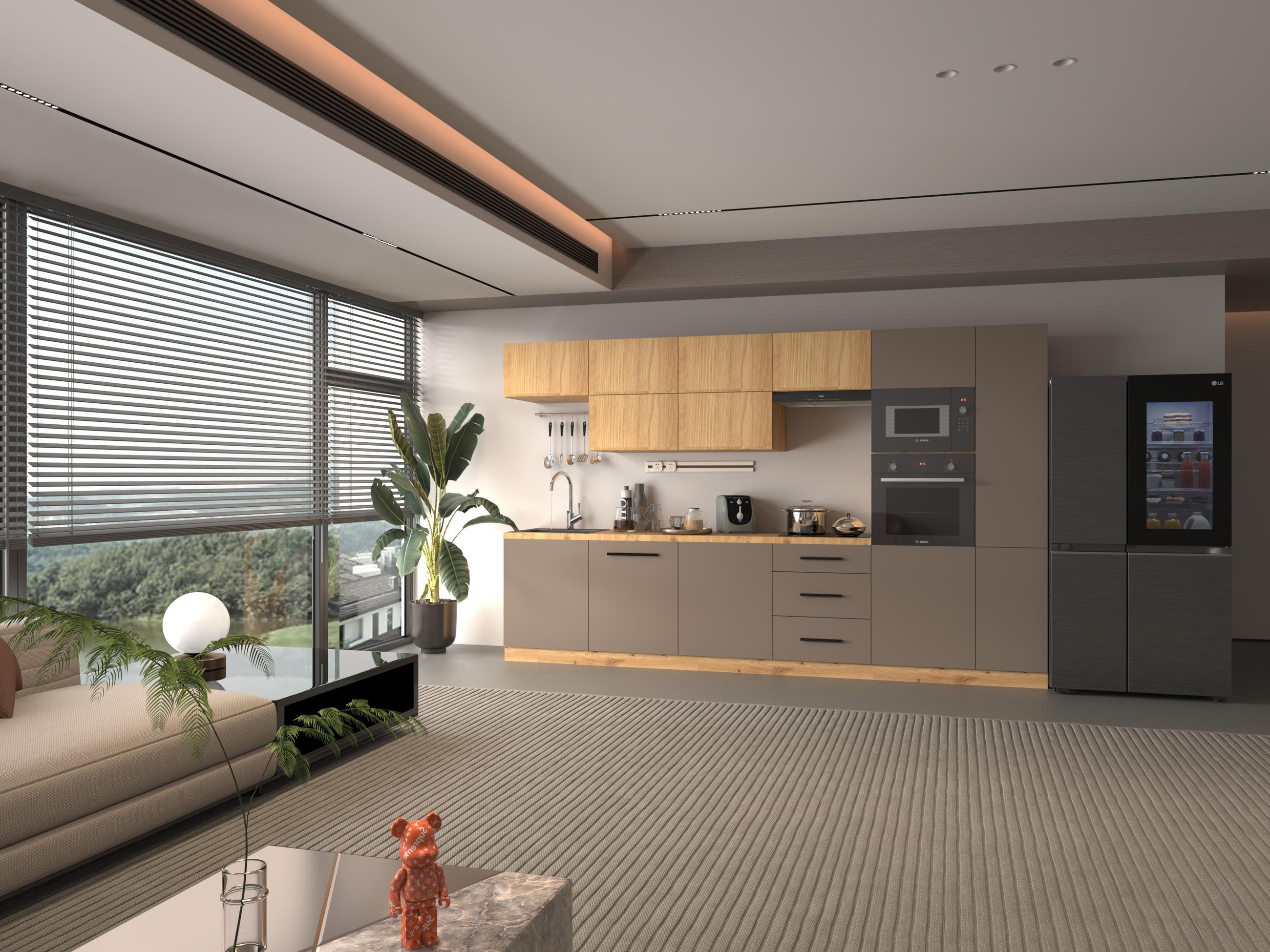 KÜCHENZEILE 340 - Langen KL1-M340 in Beige/Artisan Eiche - Beige/Schwarz, Holz (340/212/58cm)