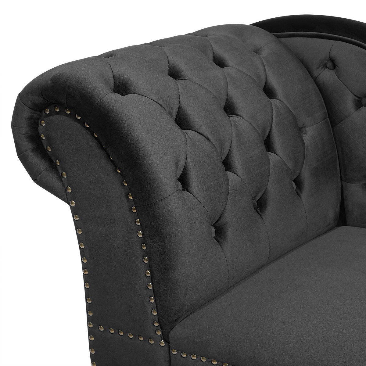 CHAISELONGUE Samtstoff schwarz linksseitig Nimes - Schwarz, Textil (170/79/61cm) - Beliani