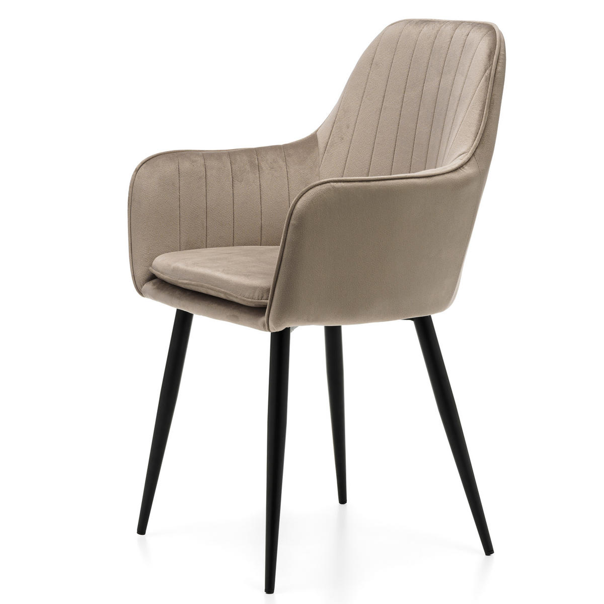 STUHL EMILIA gepolstert mit Steppung - dunkelbeige - Samt Velours - Beige/Schwarz, Textil/Metall (58/90/58cm) - NEW HOME