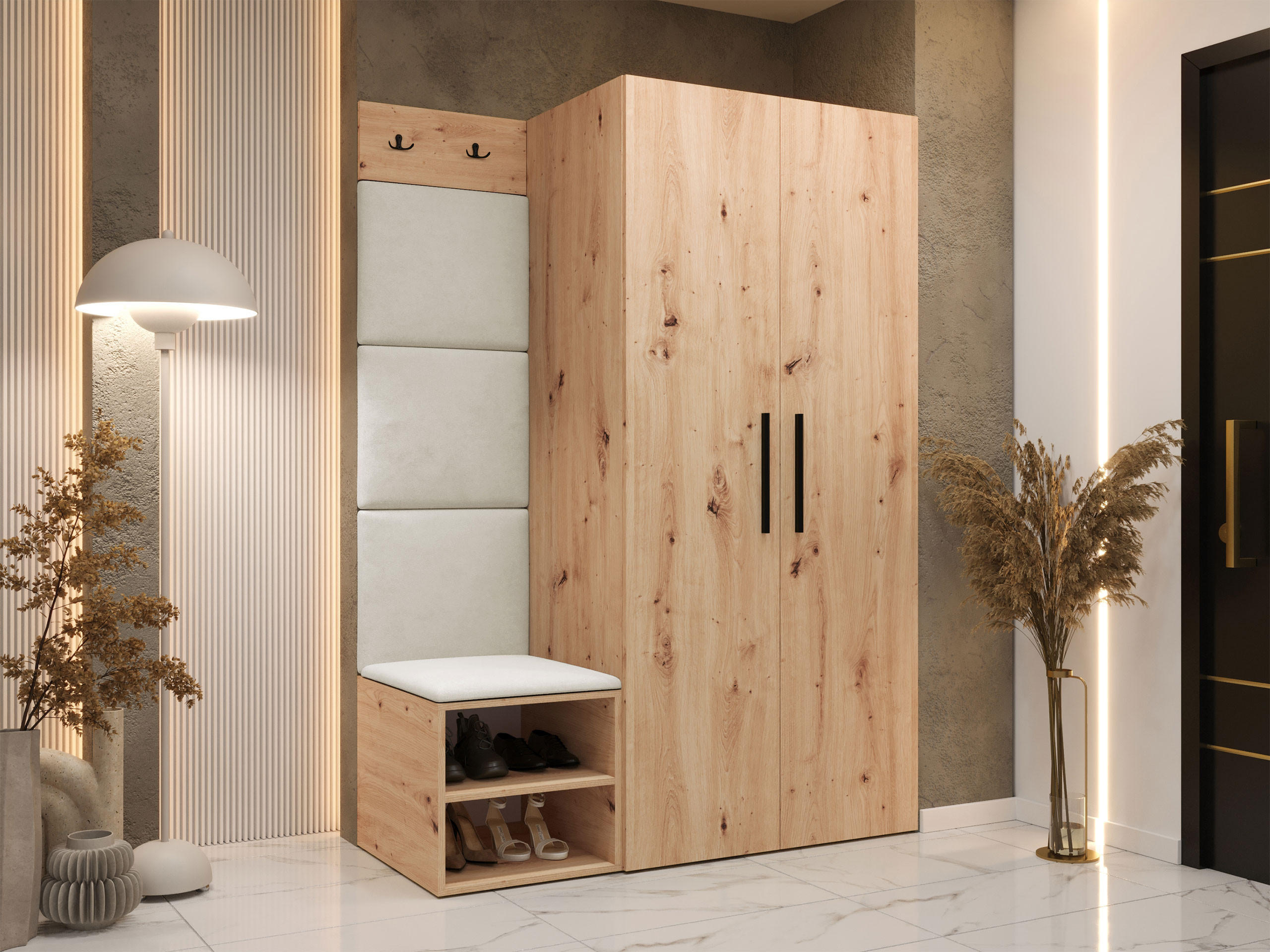 GARDEROBEN-SET Medi IV - Beige/Schwarz, Holzwerkstoff/Kunststoff (80/191/50cm) - MIRJAN24