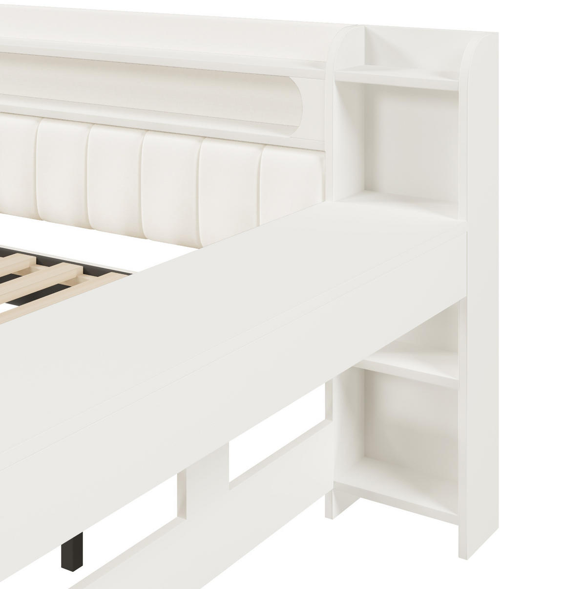 POLSTERBETT 140/200 cm Weiß aus MDF, Sperrholz und Leinen mit Ausziehbett, USB und LED - Weiß, Holzwerkstoff (140/200cm) - OKMYHOME