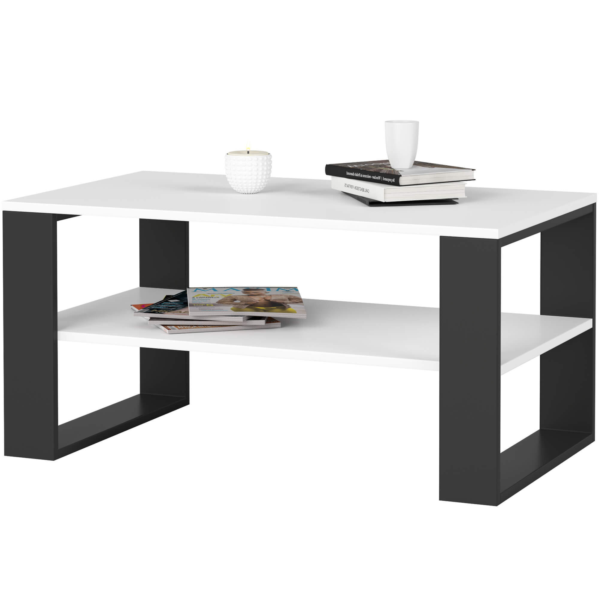 COUCHTISCH ALEX Weiß, Schwarz 92x53x45 cm - Schwarz/Weiß, Holzwerkstoff (53/92/45cm) - Akord
