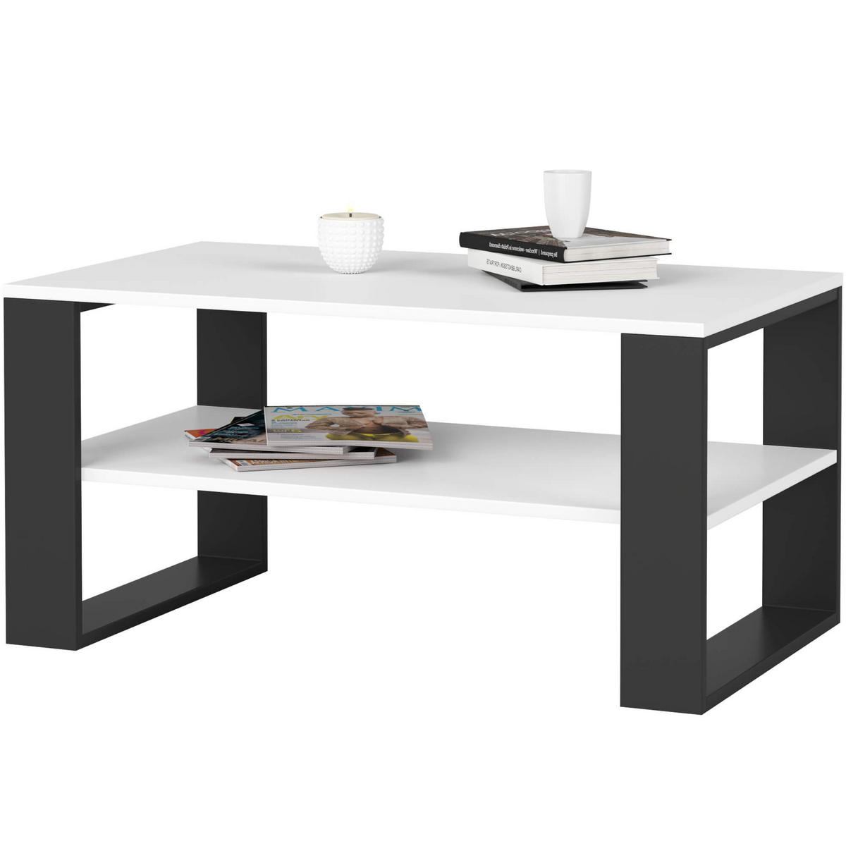COUCHTISCH ALEX Weiß, Schwarz 92x53x45 cm - Schwarz/Weiß, Holzwerkstoff (53/92/45cm) - Akord