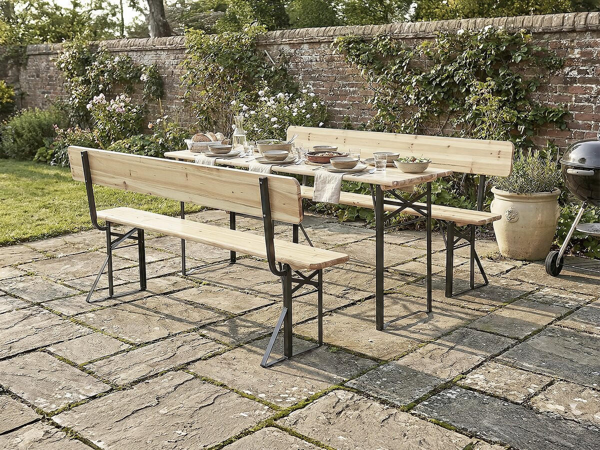 BIERTISCHGARNITUR Lisbonne 180 mit Rückenlehne Braun - Braun, Holz/Metall - Habitat Garten