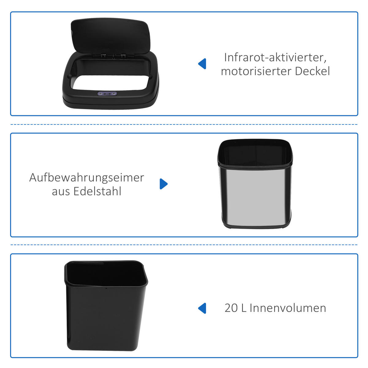 ABFALLEIMER 20L Silber, Schwarz - Silberfarben, Kunststoff (25/42.5/33cm) - HOMCOM