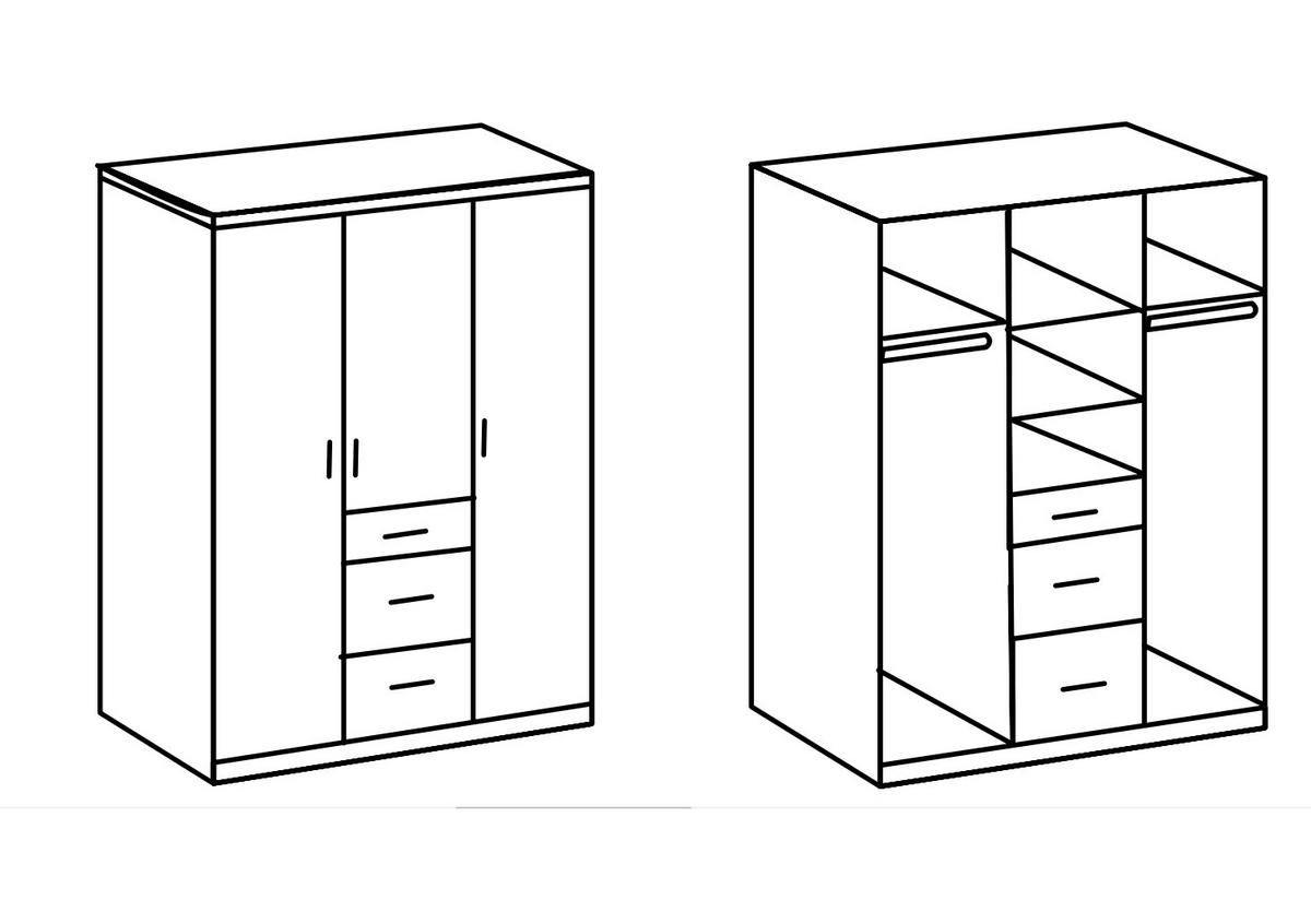 KLEIDERSCHRANK Clack in Weiß mit Fronten in Hochglanz Weiß Lack - Drehtürenschrank 135 cm – ohne Spiegel - Weiß, Holzwerkstoff (135/199/58cm)
