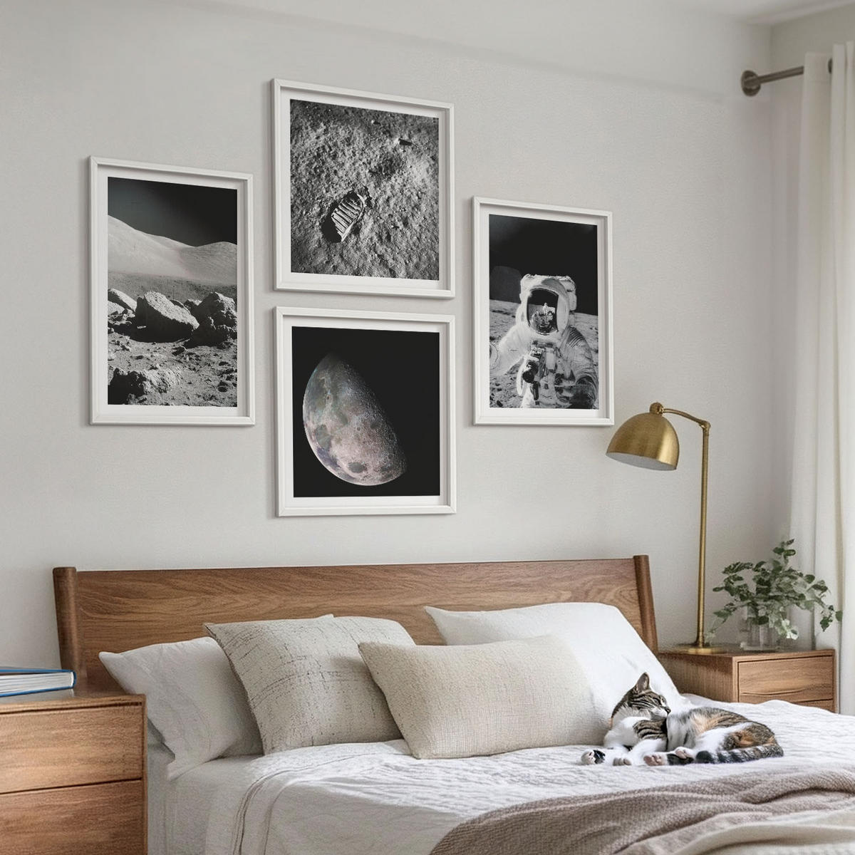 BILDER SET 4er Set - 50x50 cm & 40x60 cm Weißer Rahmen - Fußabdruck eines Astronauten auf dem Mond - Weiß, Kunststoff (50/50cm) - TULUP