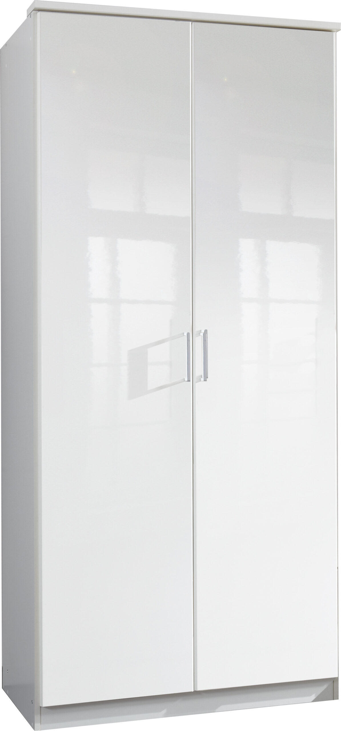 KLEIDERSCHRANK Clack in Weiß mit Fronten in Hochglanz Weiß Lack - Drehtürenschrank 91 cm Breite – ohne Schubkäste ohne Spiegel - Weiß, Holzwerkstoff (91/199/58cm)