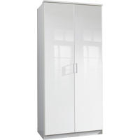 KLEIDERSCHRANK Clack in Weiß mit Fronten in Hochglanz Weiß Lack - Drehtürenschrank 91 cm Breite – ohne Schubkäste ohne Spiegel - Weiß, Holzwerkstoff (91/199/58cm)