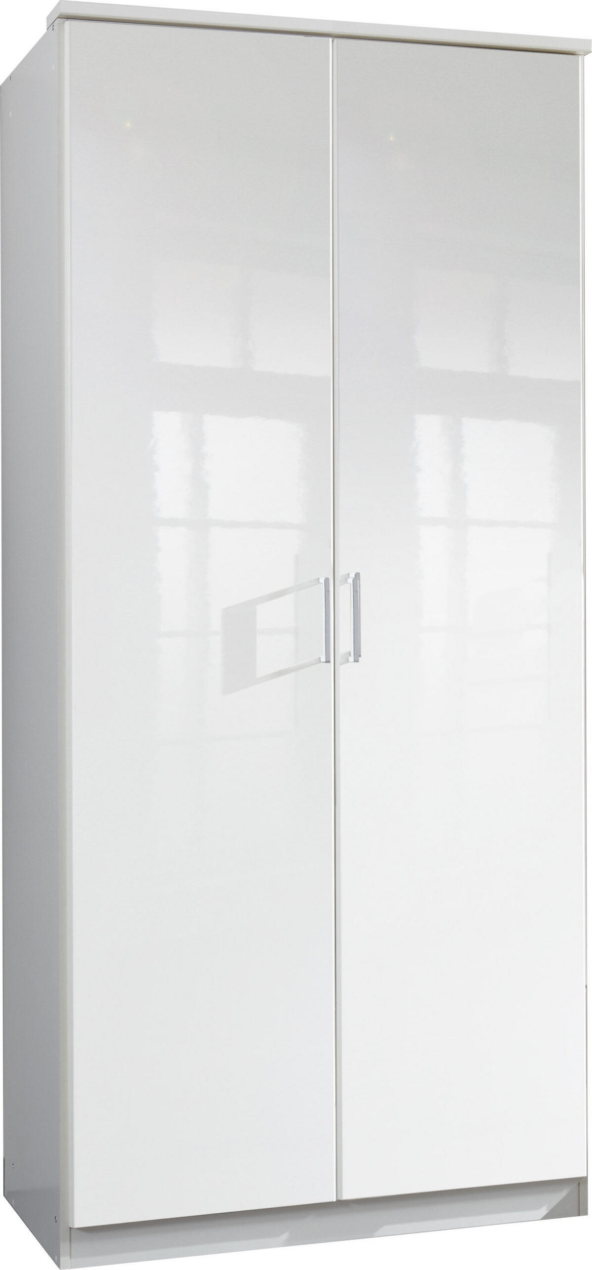KLEIDERSCHRANK Clack in Weiß mit Fronten in Hochglanz Weiß Lack - Drehtürenschrank 91 cm Breite – ohne Schubkäste ohne Spiegel - Weiß, Holzwerkstoff (91/199/58cm)