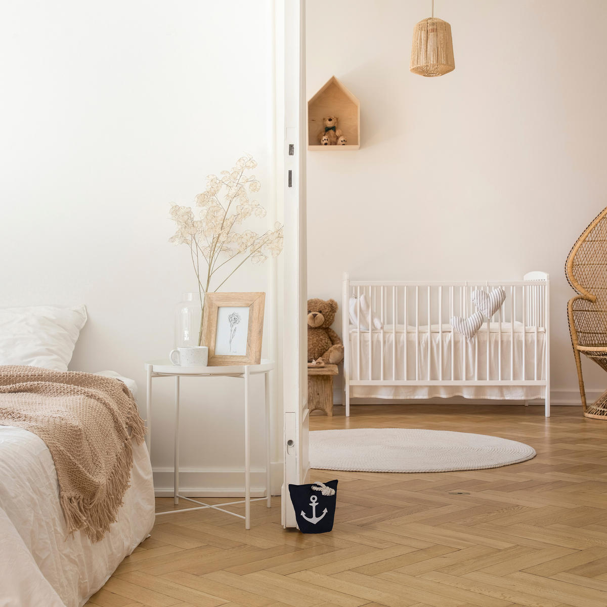 DÖRRSTOPP Mörkblå Vit ankarmotiv - Mörkblå, Textil/Naturmaterial (18/9cm) - Relaxdays