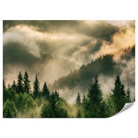 FOTOTAPETE für Wohnzimmer Neblige Landschaft Bergwald Nadelbäume 400x280 - Gelb/Orange, Papier (400/280cm) - Muralo