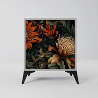 SIDEBOARD DAWN BLOOM, Grau, 57,5x42x70,5 cm, Schwarze Metall-Sternfüße - Multicolor/Schwarz, Holzwerkstoff/Metall (57.5/70.5/42cm) - SpaceRebels