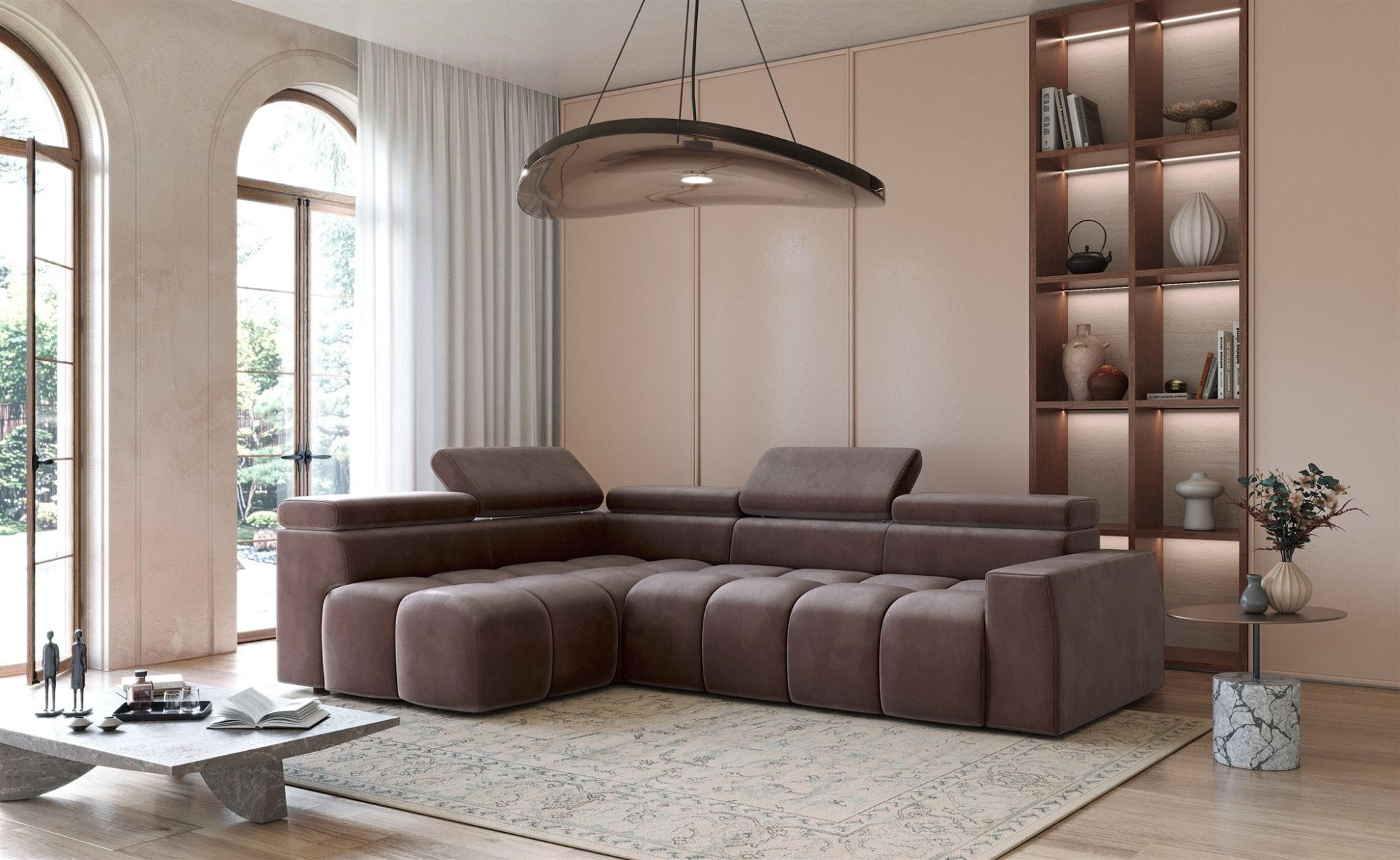 ECKSOFA Darcy - Braun, Holzwerkstoff/Textil (305/210cm) - Fun Möbel
