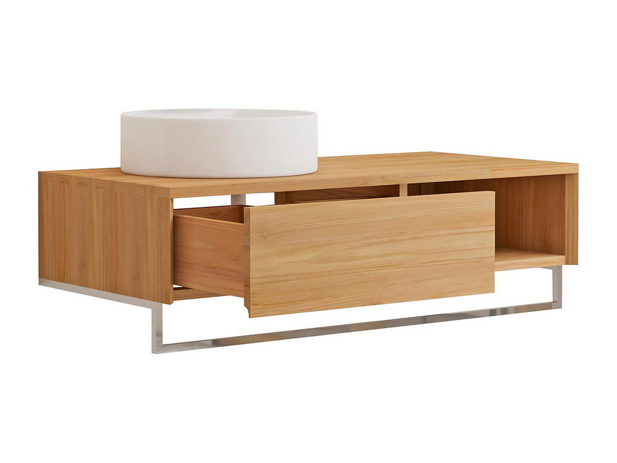 EINZELWASCHTISCH - 105 cmcm x 50 cmcm - Holz, Platte - Naturfarben Hell - KUPANG - Naturfarben, Holz (105/32/50cm) - Vente-Unique