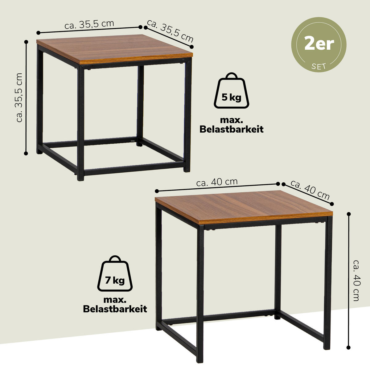 BEISTELLTISCHE 2er-Set, schwarz, Metall, MDF-Holz - Schwarz, Metall (40/40/40cm) - bremermann