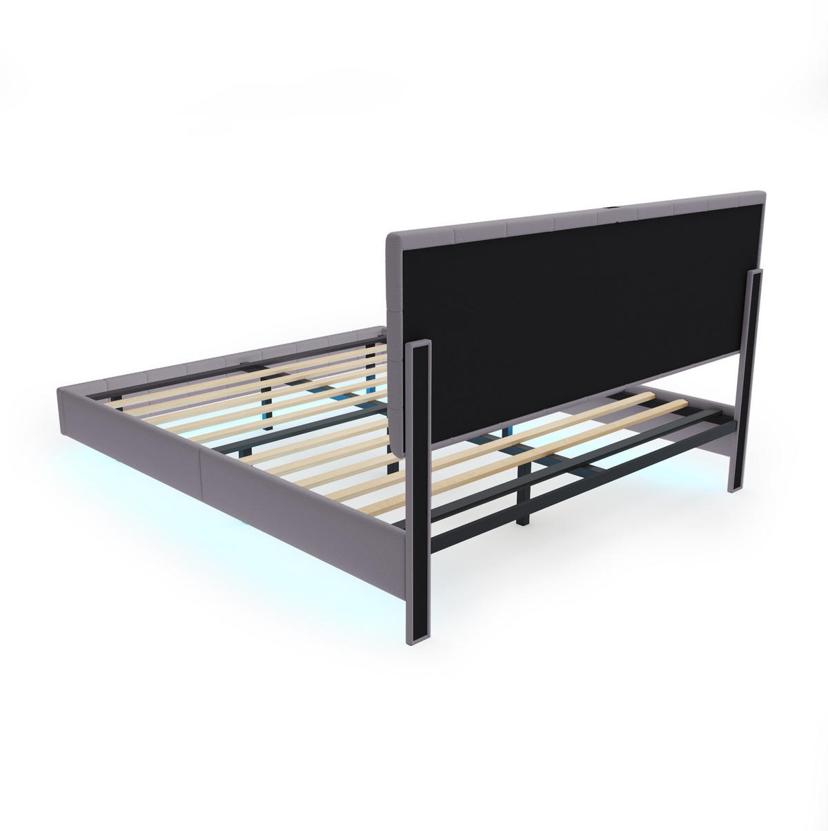 POLSTERBETT 160/200 cm mit LED-Beleuchtung und schwebender Optik, Beige - Grau, Textil (160/200cm) - Redom