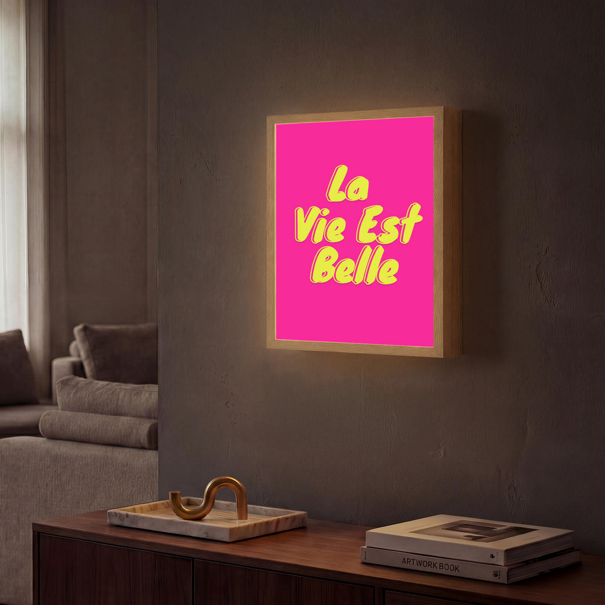 NÁSTĚNNÁ LAMPA S AKUMULÁTOREM Citace - Retro - Pink 30x40 cm - růžová, kompozitní dřevo (30/40/8cm) - OnlyWow