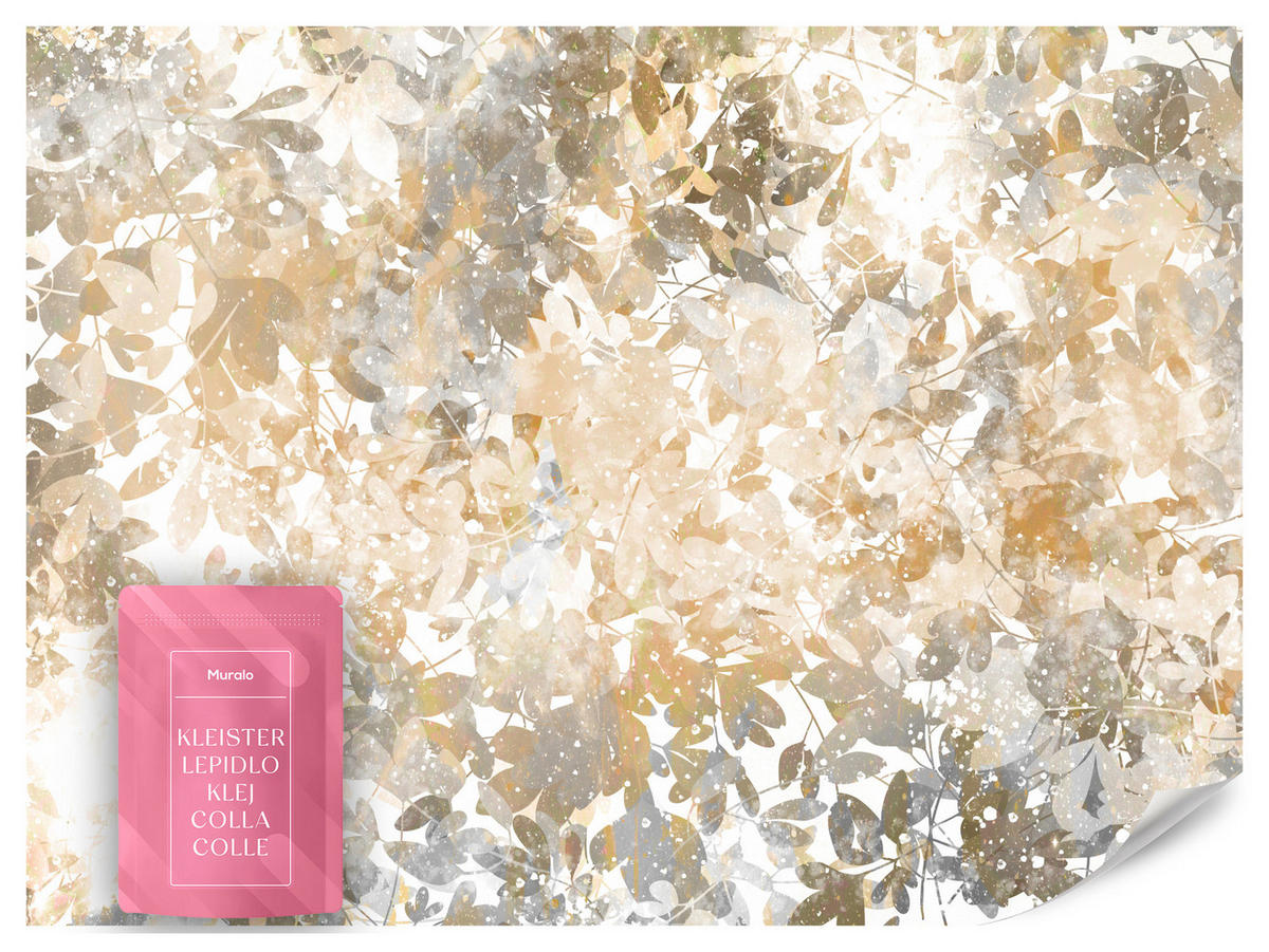 FOTOTAPETE für Wohnzimmer Blätter Abstraktion 300x210 - Beige/Orange, Papier (300/210cm) - Muralo