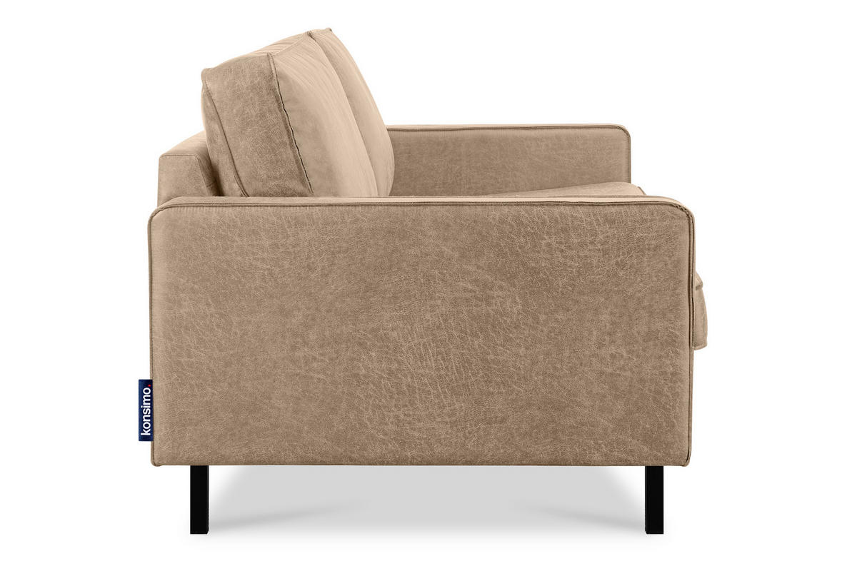 2-SITZER-SOFA INVIA Klassische-Stil mit Armlehnen, Lederoptik-Stoff, beige - Beige/Schwarz, Textil (164/87/98cm) - KONSIMO®