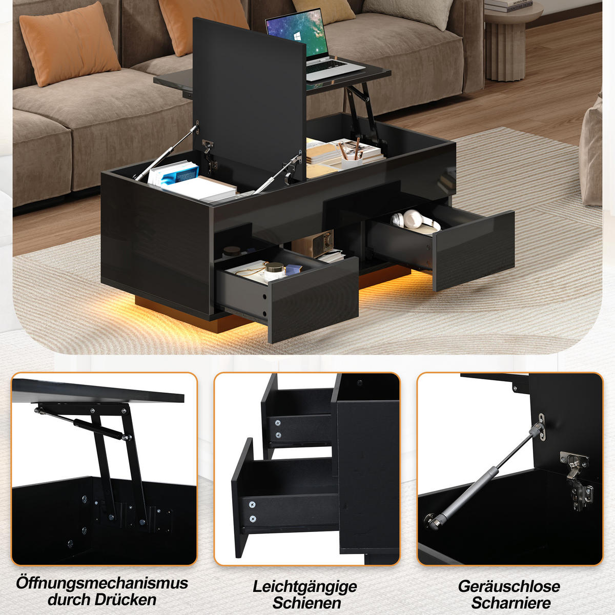 COUCHTISCH Schwarz - Schwarz, Holzwerkstoff (100/45/43cm)