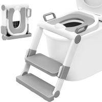 TOILETTENSITZ Kinder mit Treppe, 2 Stufen höhenverstellbar - Weiß/Grau, Kunststoff (38/45/35cm) - Woltu