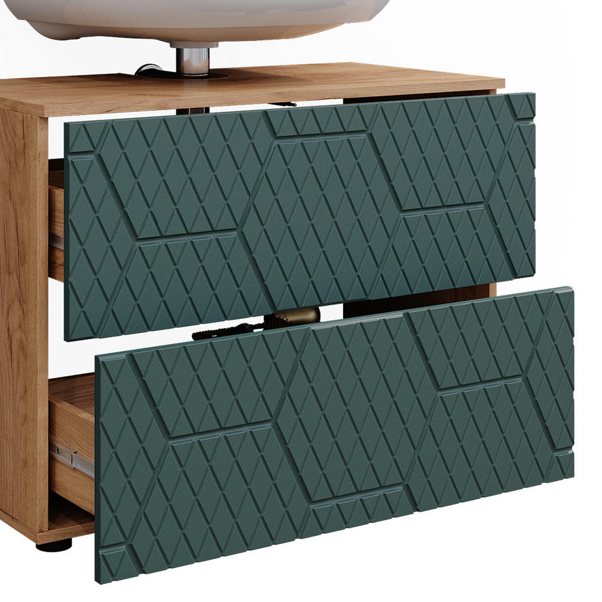 BADMÖBEL-SET Irma Grün 3 Teile, mit Schubladenschrank und Hochschrank - Honigeiche/Grün, Holzwerkstoff (80/58.6/41cm) - Vicco