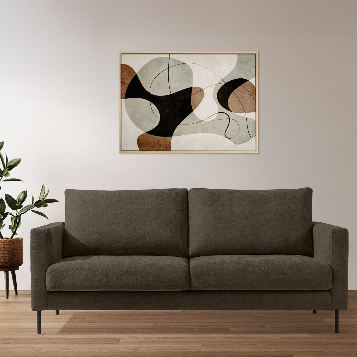 SOFA LUMO, 3-Sitzer, Braun - Schwarz/Braun, Holz/Holzwerkstoff (198/90/95cm) - KONSIMO®