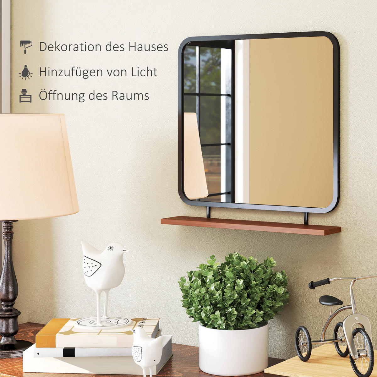 WANDSPIEGEL 55 x 55,5 cm, Schwarz - Schwarz, Glas (55/55.5/10cm) - HOMCOM
