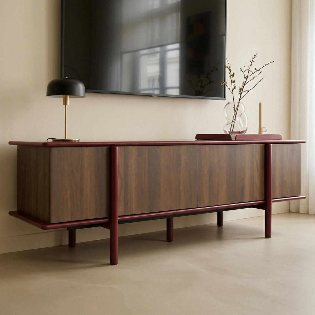 TV-MÖBEL mit 4 Türen, bordeaux - Rot, Holz (180/55/40cm) - Oviala