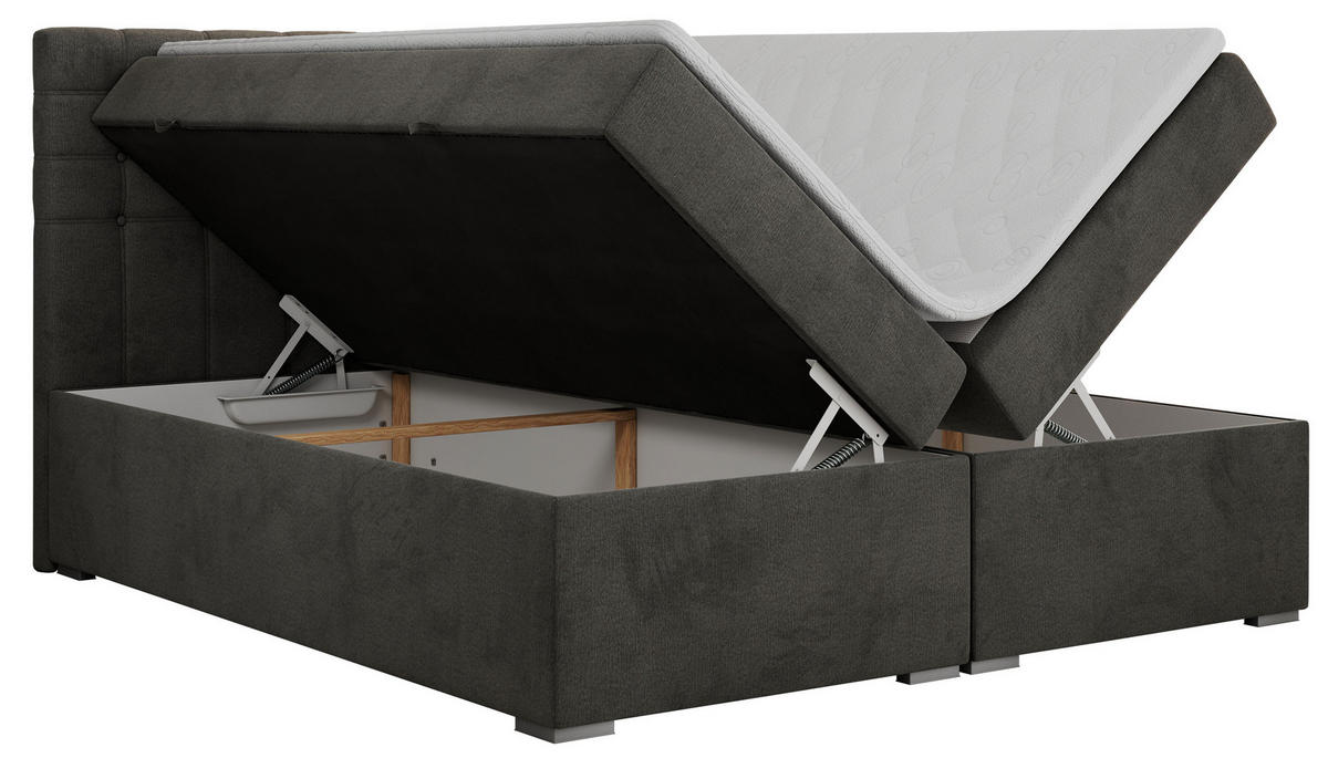 BOXBETT SUSAN 140/200 Dunkelgrau Velvet - H4 - Dunkelgrau, Holz/Textil (140/200cm) - MKS