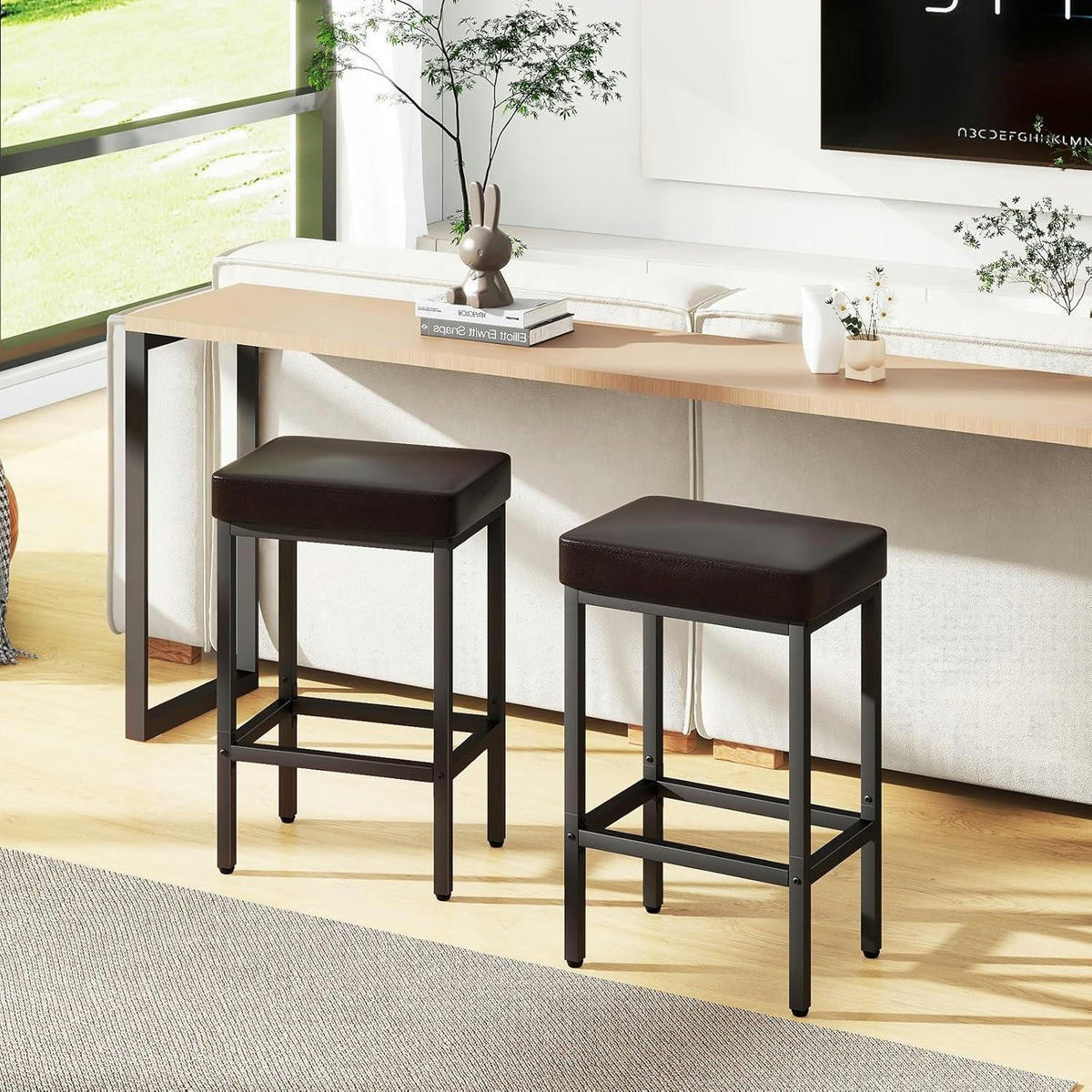 BARHOCKER 2er Set Dunkelbraun Lederoptik 66 cm - Braun, Kunststoff (42/66/29cm)