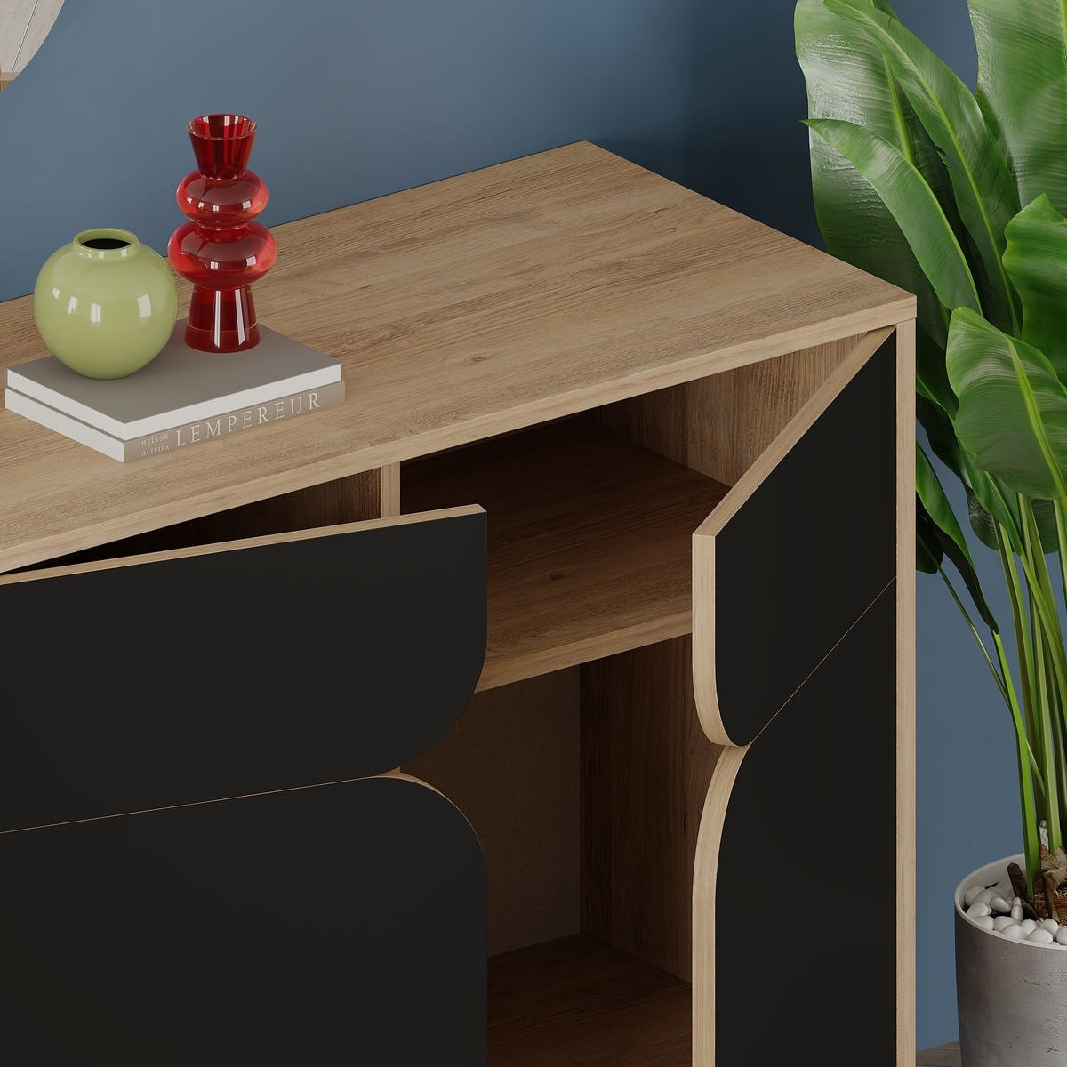 SIDEBOARD 4 Türen mit Metallfüßen B185 cm - FLORA - Eschefarben, Holzwerkstoff (40/79/185cm) - Calicosy