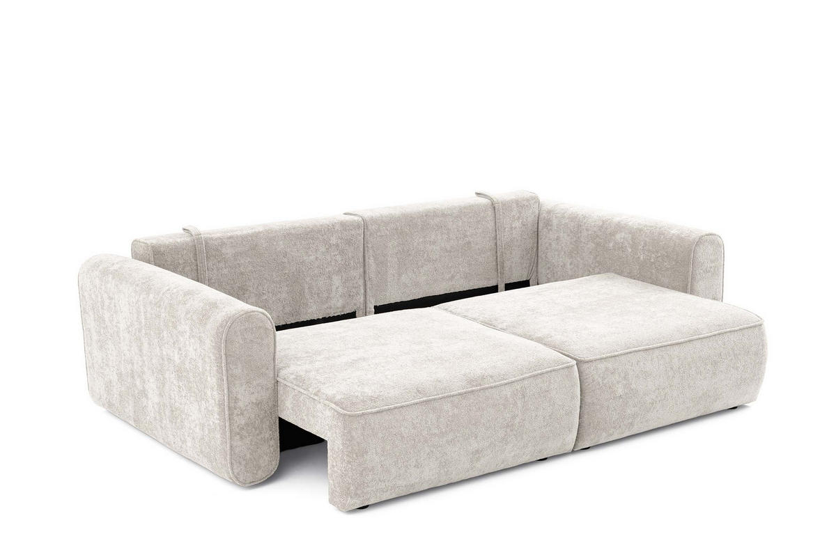 ECKSOFA MOTION mit Schlaffunktion 130x200 Webstoff Beige - Beige/Schwarz, Holz/Textil (250/120cm) - Muffo