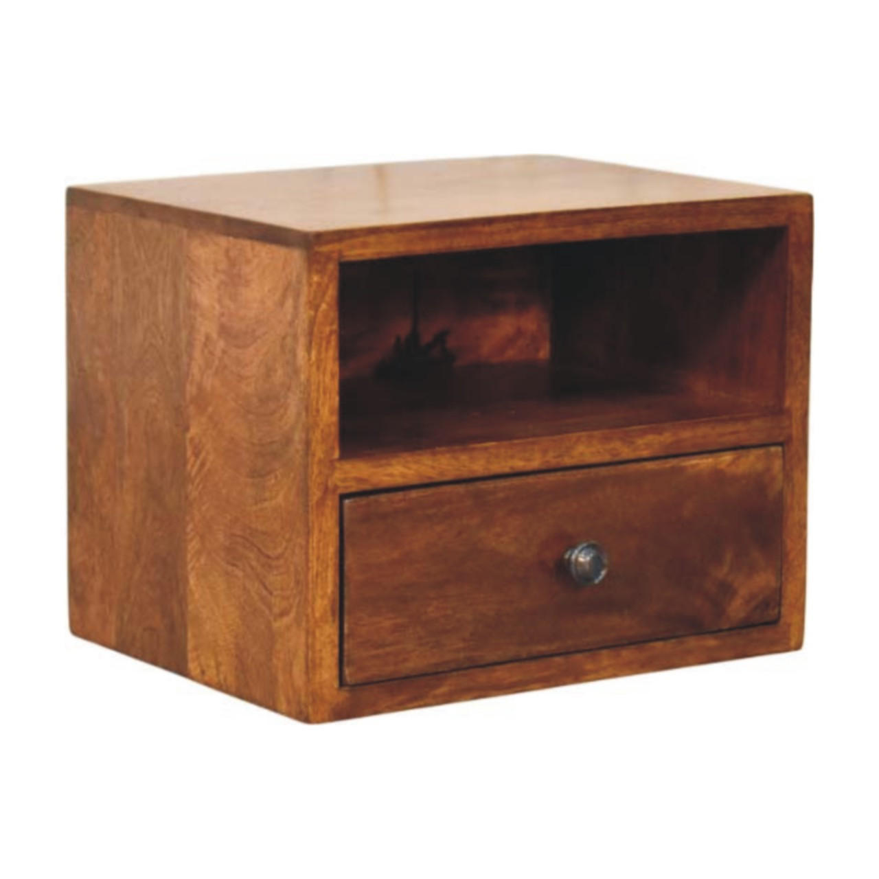 NACHTTISCH Massivholz Solis Chestnut Wand-Nachttisch, 1 Schublade, 1 offenes Fach, dunkelbraun - Messingfarben/Braun, Holz/Metall (30/24/25cm) - Artisan Furniture