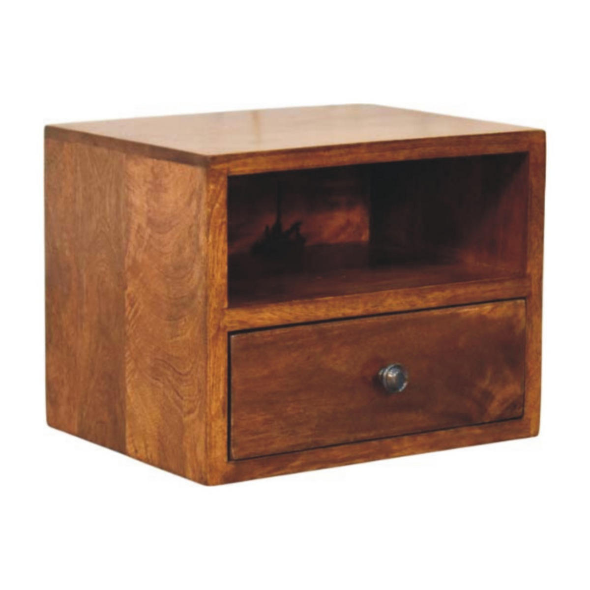 NACHTTISCH Massivholz Solis Chestnut Wand-Nachttisch, 1 Schublade, 1 offenes Fach, dunkelbraun - Messingfarben/Braun, Holz/Metall (30/24/25cm) - Artisan Furniture