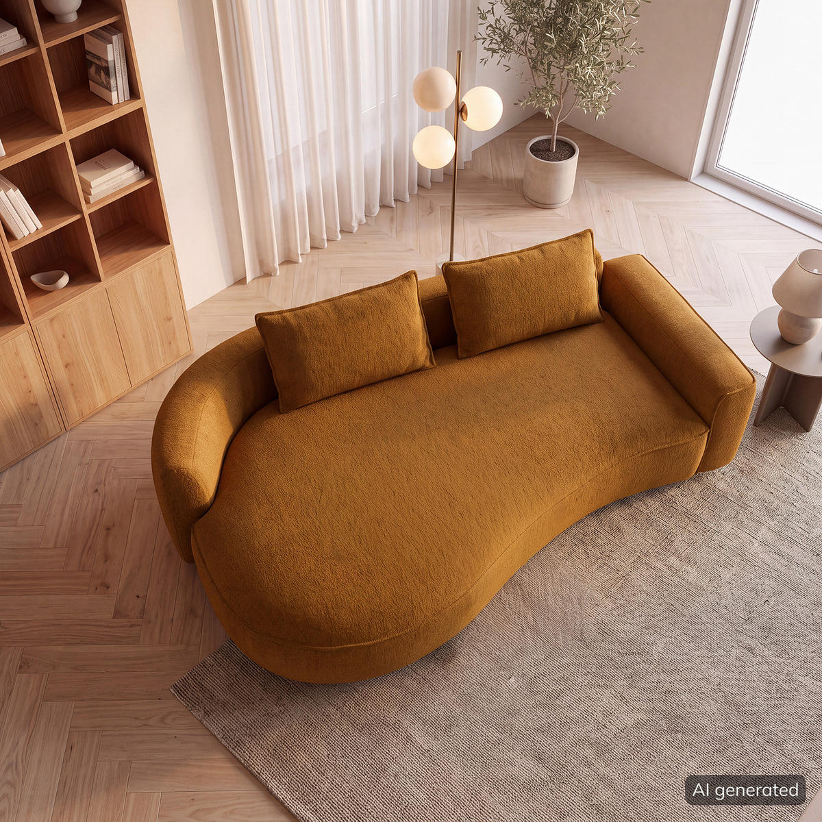 2,5-SITZER SOFA - Schwarz/Orange, Kunststoff/Textil (217/82/146cm) - home24