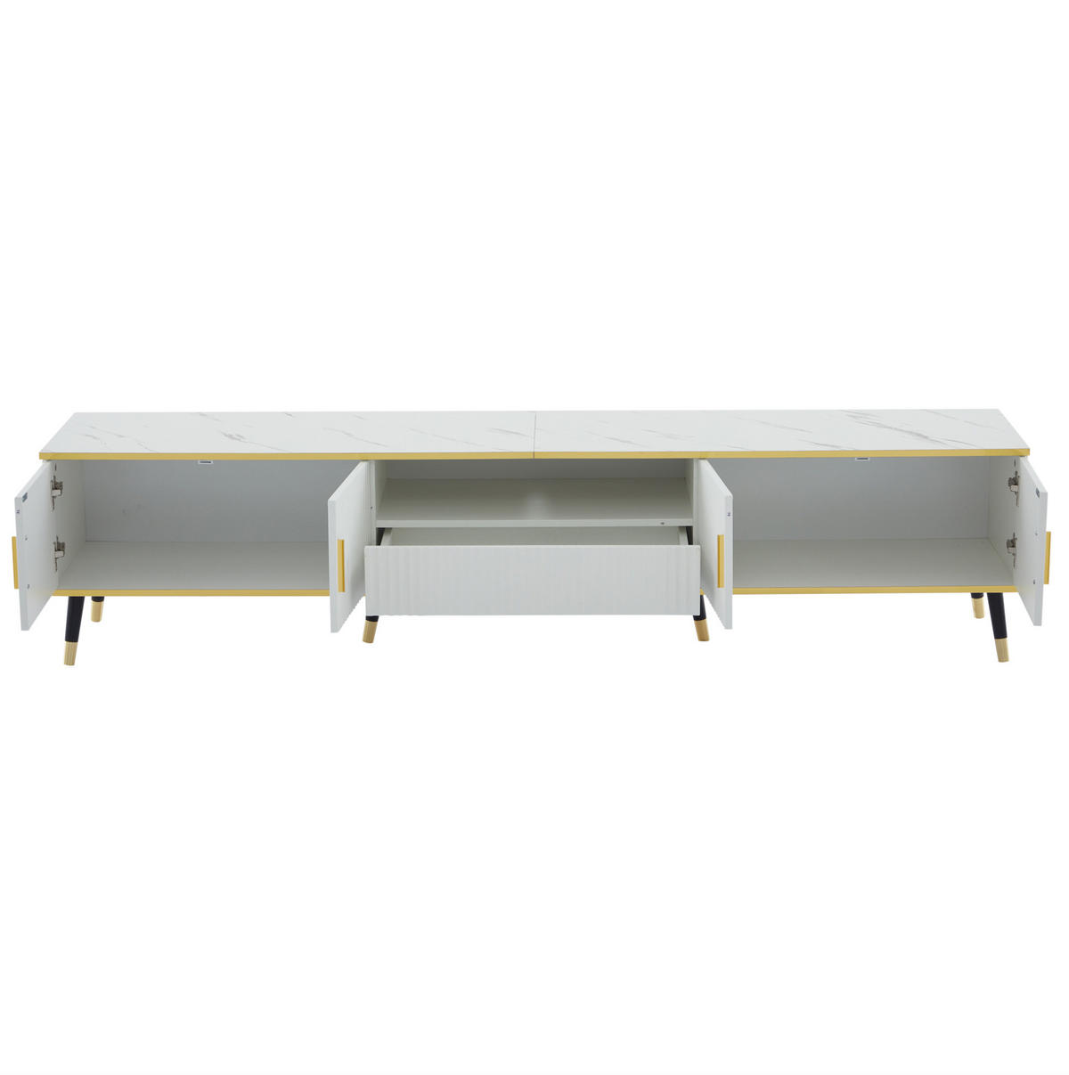 LOWBOARD 200/40/46 cm aus Spanplatte mit Marmoroptik und Kabelmanagement Weiß - Weiß, Holzwerkstoff (200/46/40cm) - Modenvie