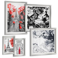 BILDER SET 5er Set - 50x50 cm & 20x30 cm & 40x60 cm Silberner Rahmen - graue Gemälde des Eiffelturms - Silberfarben, Kunststoff (40/60cm) - TULUP
