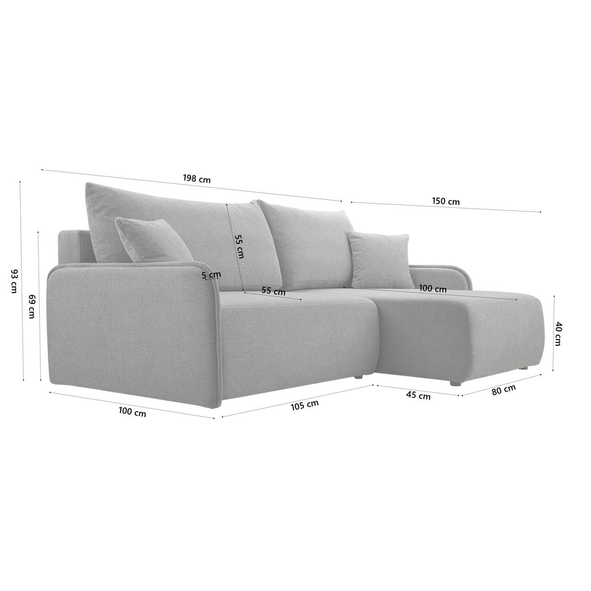 ECKSOFA BLIKO mit Schlaffunktion, Grau - Grau, Textil (198/150cm) - Fedve