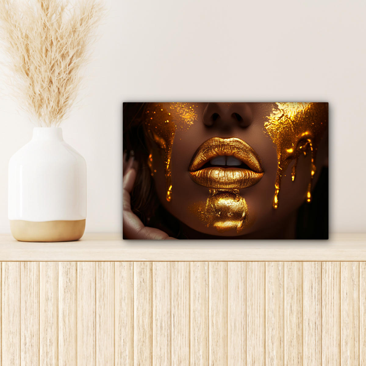 LEINWANDBILD Frau - Gold - Luxus - Porträt 30x20 cm - Goldfarben, Textil (30/20cm) - MuchoWow