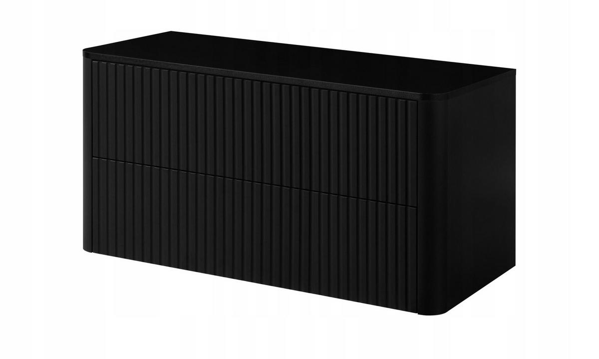 WASCHBECKENUNTERSCHRANK LINEA hängend geriffelt Schwarz matt mit Waschtischplatte 100/48/44 cm - Schwarz, Holzwerkstoff (100/48.4/43.7cm) - Rodan