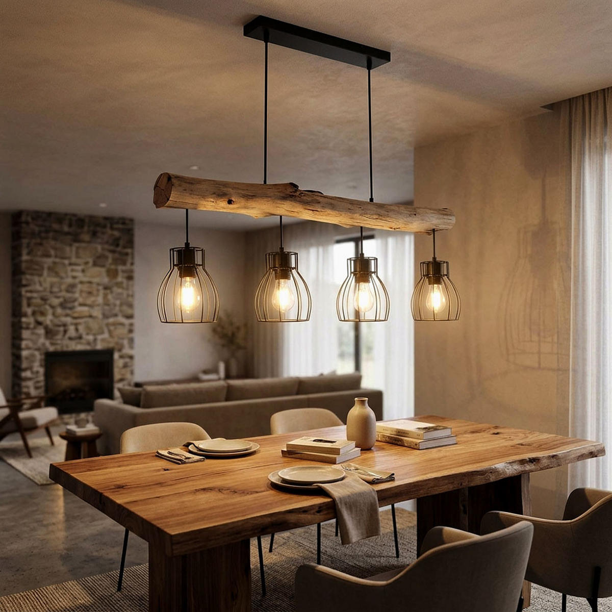 LED HÄNGELEUCHTE Holz Schwarz - Schwarz, Holz (82.5/13.6/140cm) - Globo Lighting
