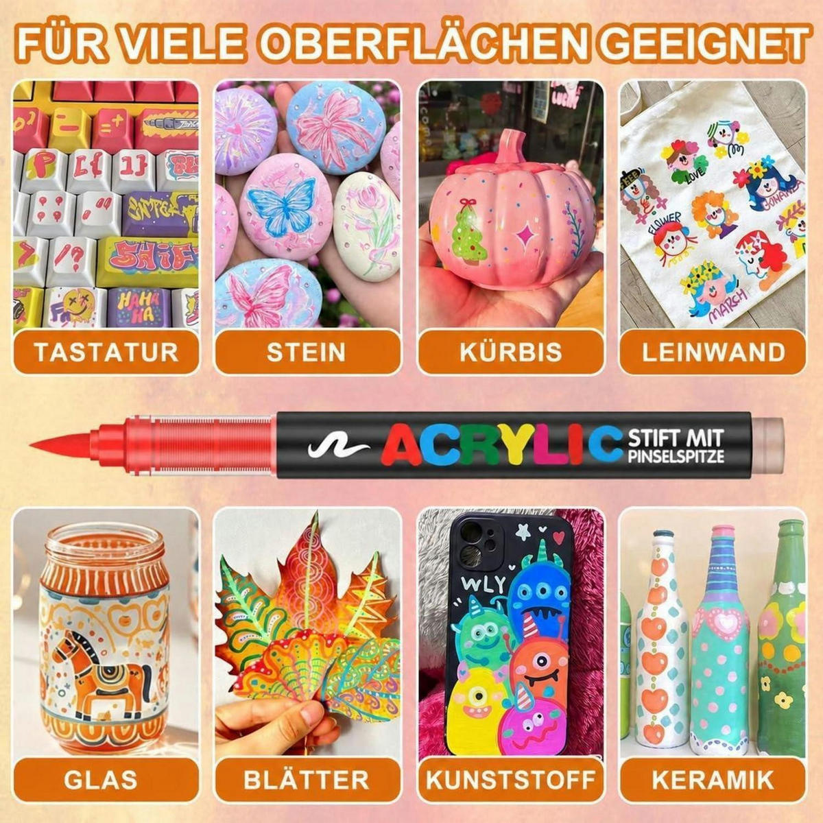 ACRYLSTIFTE 72-teiliges Set mit Pinselspitze - Multicolor, Kunststoff (1/1/15cm)
