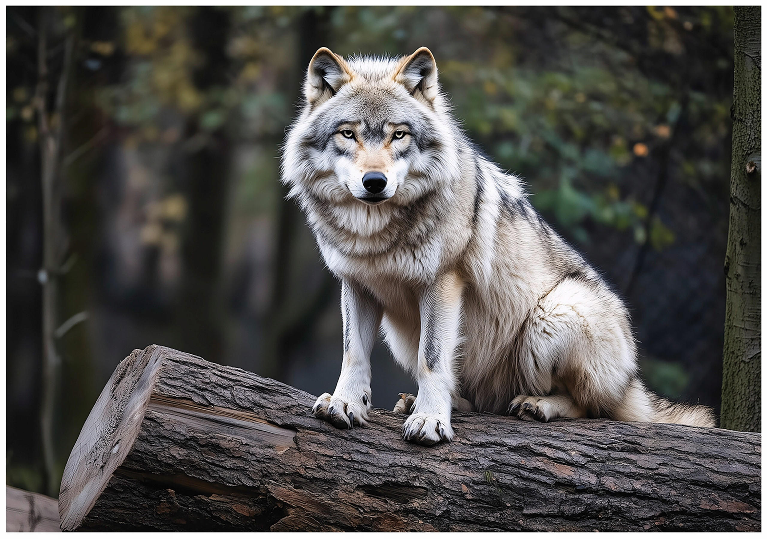 FOTOTAPETE Wolf 3D Effekt Wald Wohnzimmer Vlies Tapete 300x210 - Grau, Papier (300/210cm) - Wallarena