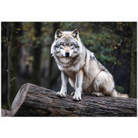 FOTOTAPETE Wolf 3D Effekt Wald Wohnzimmer Vlies Tapete 300x210 - Grau, Papier (300/210cm) - Wallarena